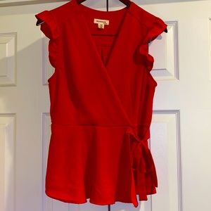 Red Flutter Sleeve Blouse with tie waist